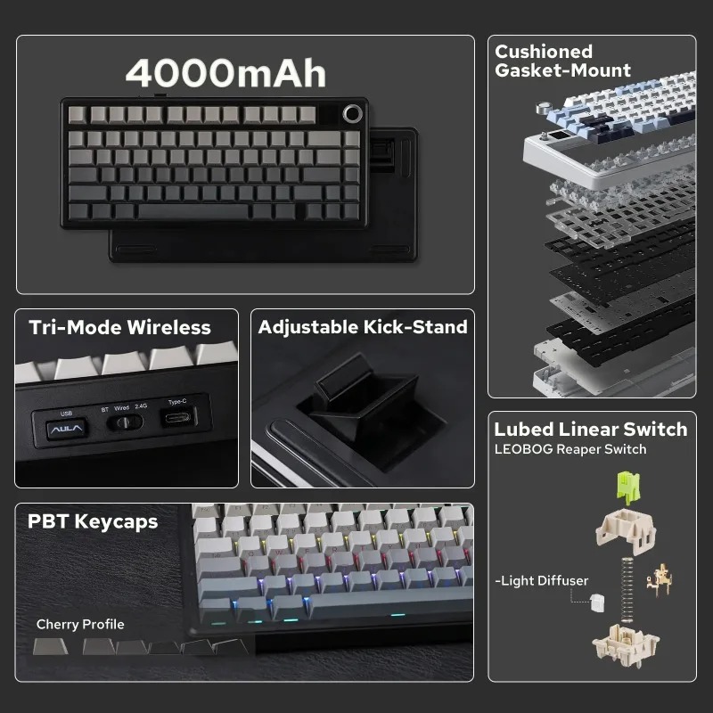 AULA F75 Max Mechanical Keyboa - Gasket Mount Kit recension och pris